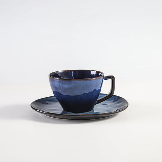 Decosignature Elegant Blue Ceramic Mug and Plate Set