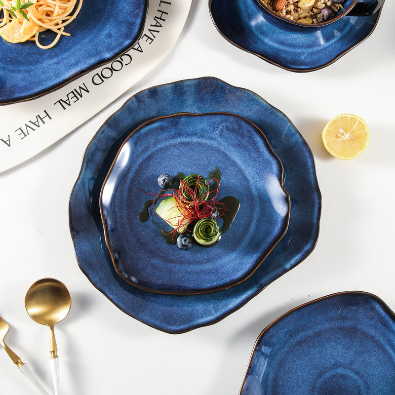 16-Piece Ocean Blue Porcelain Dinnerware Set