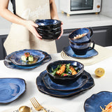 16-Piece Ocean Blue Porcelain Dinnerware Set